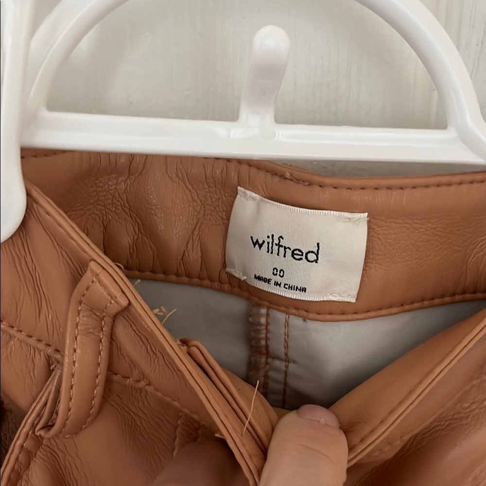Aritzia Wilfred Camel Faux Leather Trousers